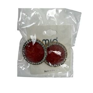 NEW MIA Collection Earrings Round Red Faceted Stone Crystal Border Studs